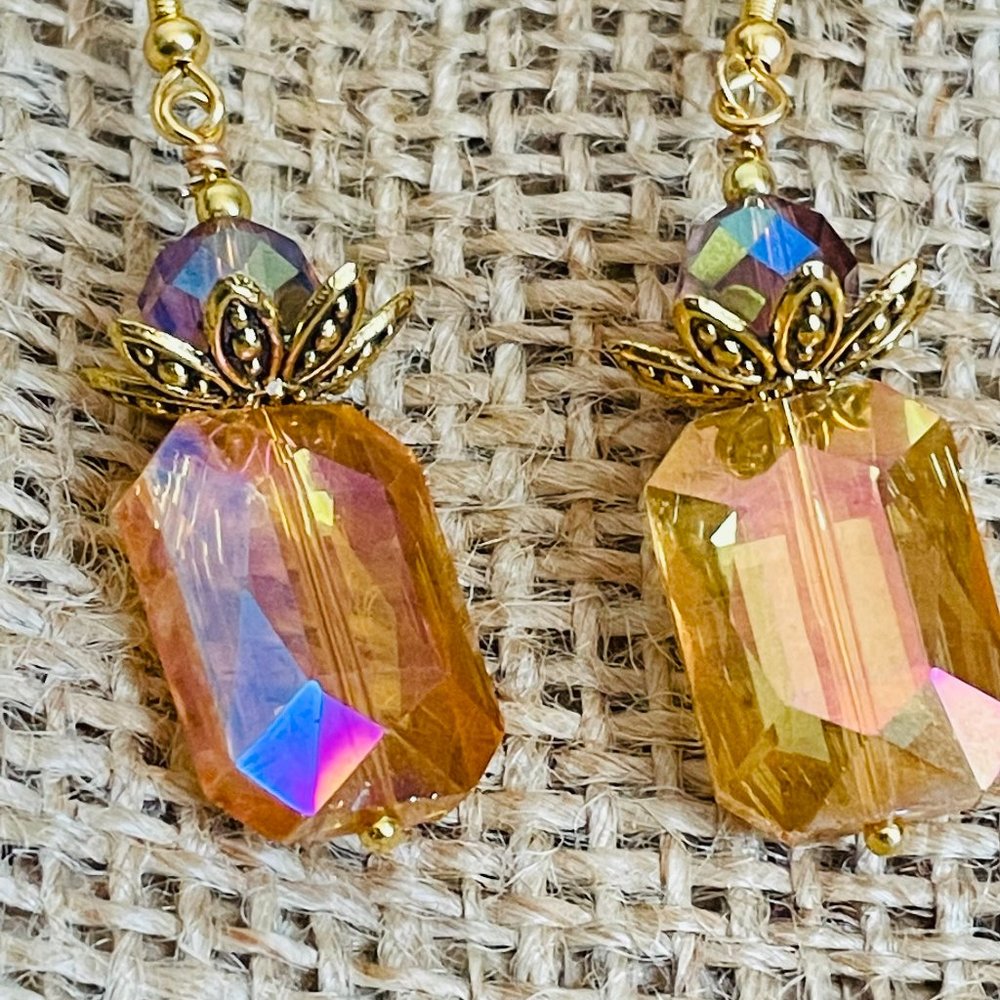 Boho Artisan Czech Crystals Drop Earrings 2” NWOT